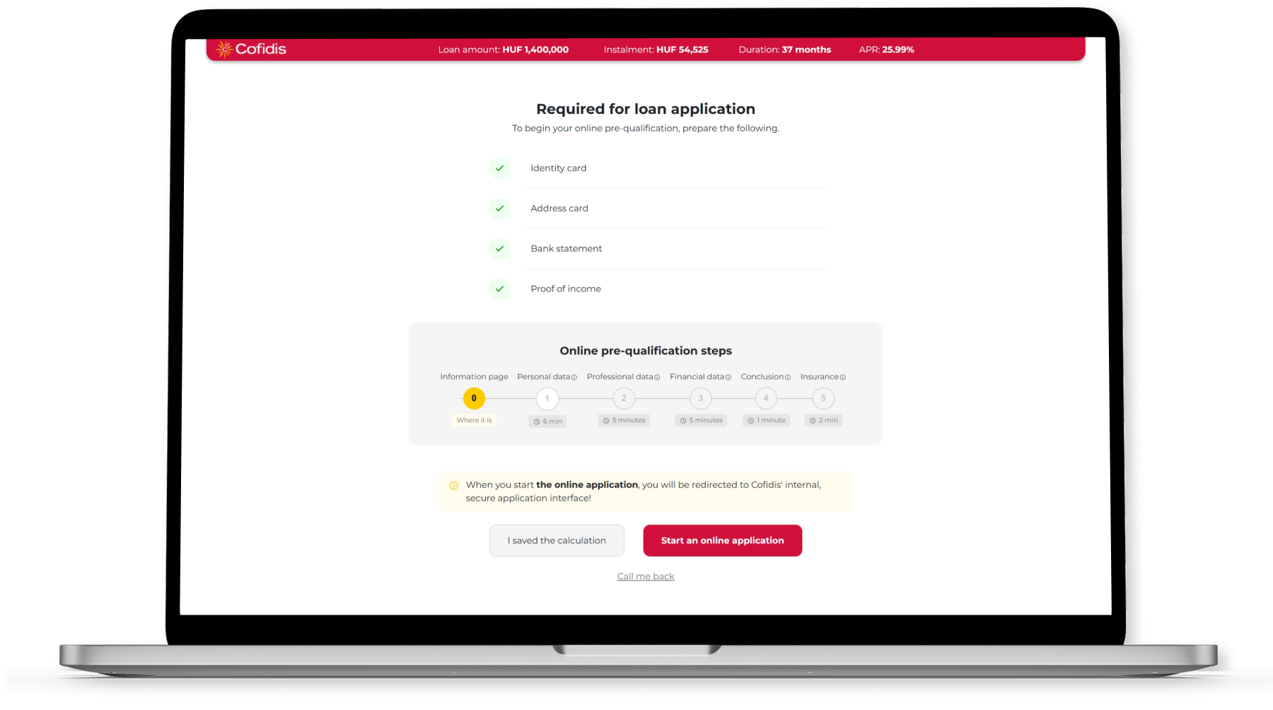 Cofidis Hongrie — Intermediate page Webclient